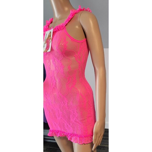 Sexy-Hot Pink-Women-Lace -Party-Dress-Babydoll-Medium-Clubwear ELE-099226 - Picture 6 of 8